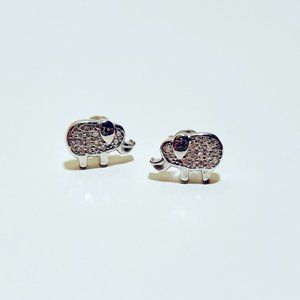 Pave CZ Cubic Zirconia Sterling Silver Good Luck Wise Elephant Studs